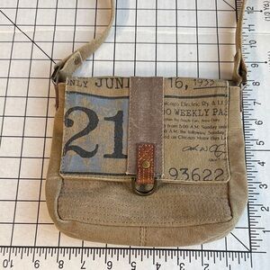 Mona B Canvas Crossbody Bag | Vintage 1933 Ephemera Print | Khaki Canvas Shoulde